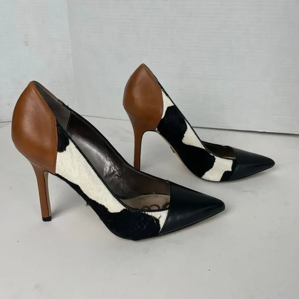 Sam Edelman Size 7 Cow Print Leather Heels Pointed Toe Pumps - Picture 2 of 10